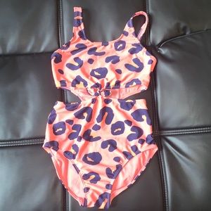 Pink cheetah print pathing suit in girls large.